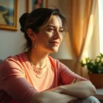 Mulher orando em ambiente sereno representando propósito cristão.