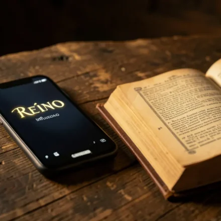 Smartphone com luz bíblica para pregação sobre o uso bíblico das redes sociais.