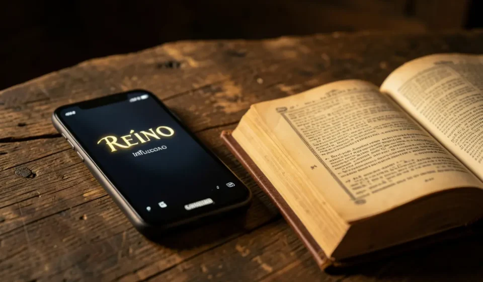 Smartphone com luz bíblica para pregação sobre o uso bíblico das redes sociais.