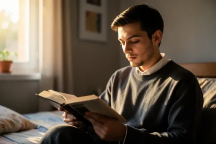 Jovem estudando a Bíblia para manter a pureza cristã.