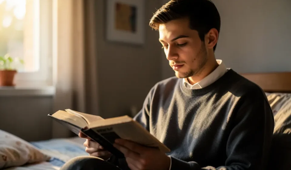 Jovem estudando a Bíblia para manter a pureza cristã.