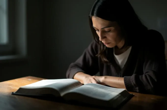 Pensamentos Cativos: Como Submeter sua Mente à Obediência de Cristo Pessoa estudando a Bíblia com foco em submissão mental a Cristo