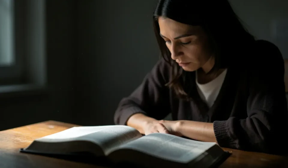 Pessoa estudando a Bíblia com foco em submissão mental a Cristo