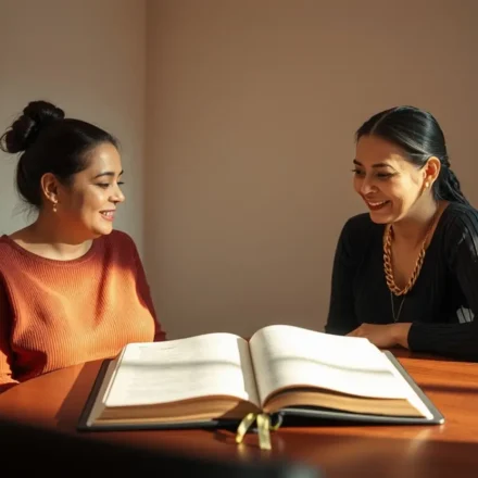 Mulheres cristãs realizando discipulado bíblico em ambiente acolhedor.