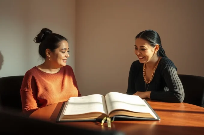 Mulheres cristãs realizando discipulado bíblico em ambiente acolhedor.