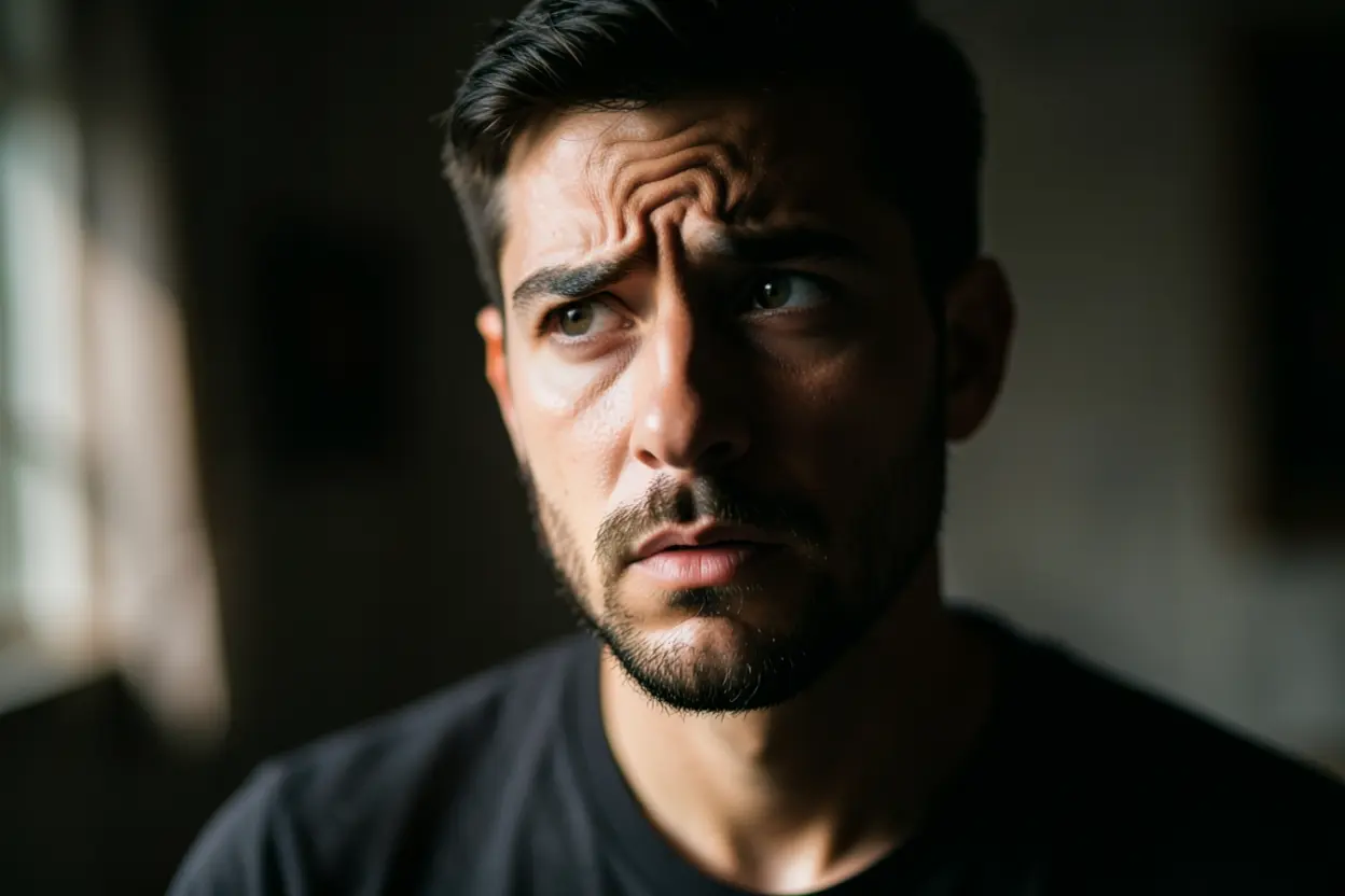 Homem reflexivo sobre o que não é santidade bíblica.