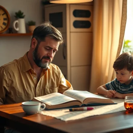 Pai cristão instruindo seu filho com base na Bíblia