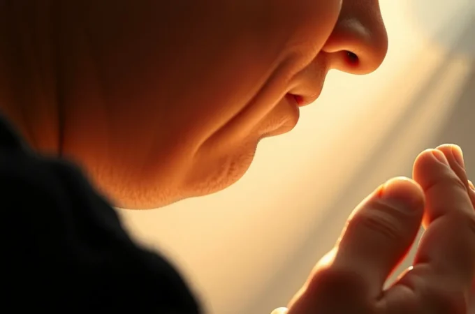 A Oração Contínua: Pregação Textual em 1 Tessalonicenses 5:17 Homem em oração profunda representando a pregação no versículo 1 Tessalonicenses 5:17.