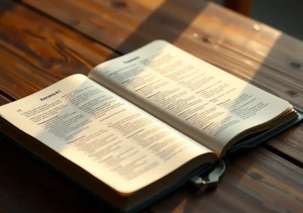 A Ausência de Condenação: Pregação no Versículo Romanos 8:1 Bíblia aberta destacando Romanos 8:1 para pregação.