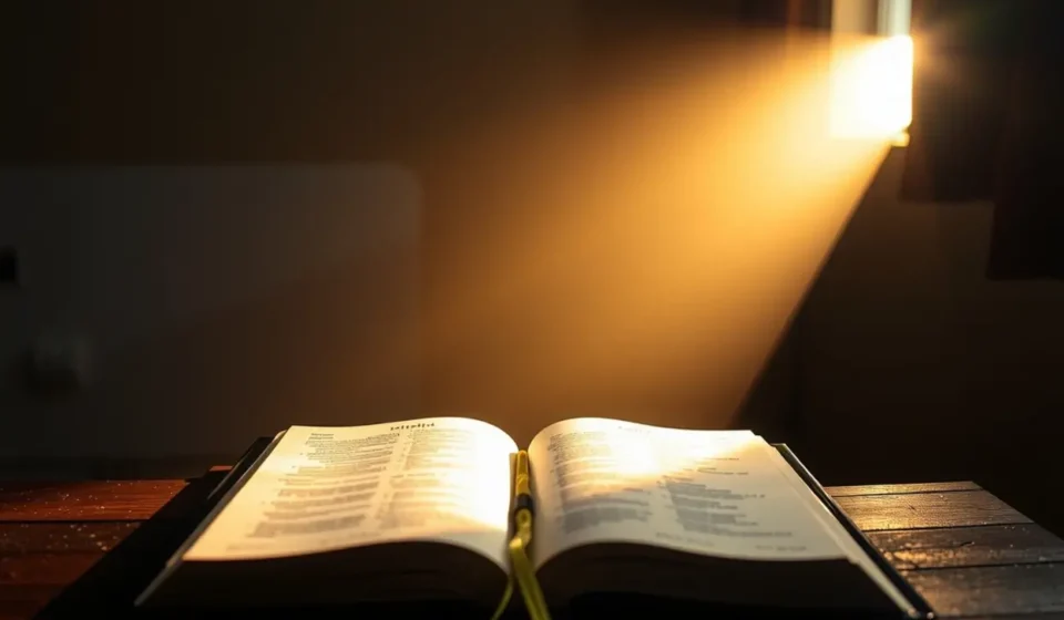 Bíblia aberta em 1 João 1:9 para pregação sobre 1 João 1:9