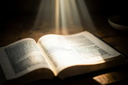 Bíblia aberta sendo iluminada, foco em pregação sobre a disciplina da leitura bíblica.