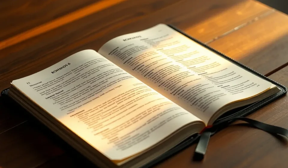Bíblia aberta para pregação sobre Romanos 6:1-14