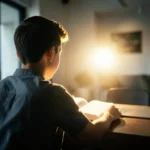 Jovem cristão estudando a Bíblia para manter a santidade.