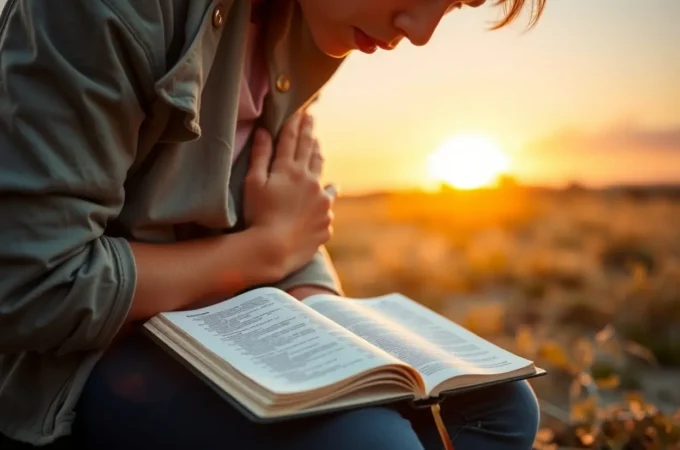 Constância na Busca por Deus: O Segredo para uma Fé Inabalável Pessoa orando ao nascer do sol, buscando a Deus.