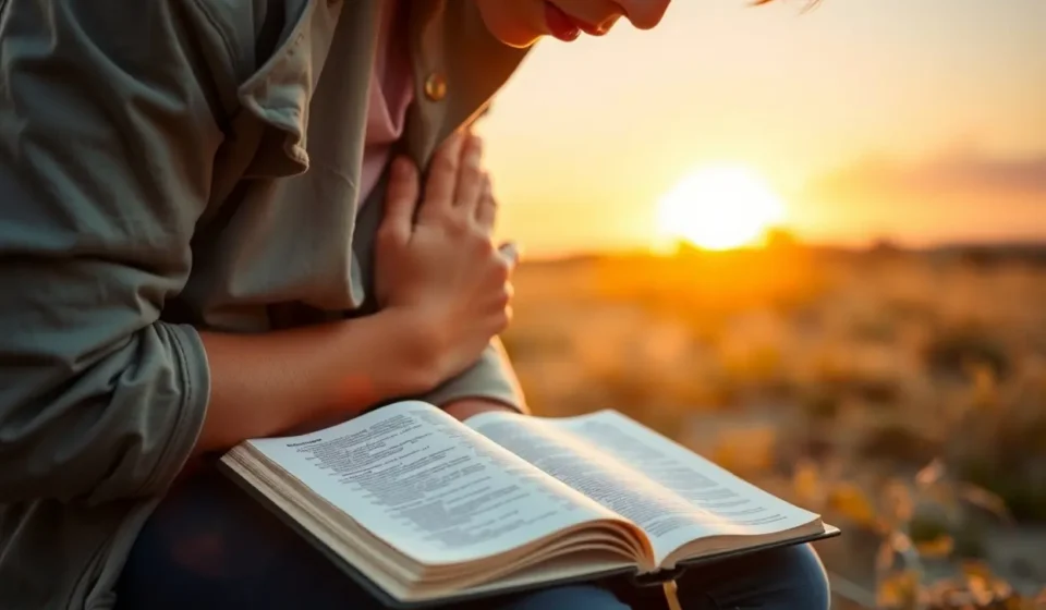 Constância na Busca por Deus: O Segredo para uma Fé Inabalável Pessoa orando ao nascer do sol, buscando a Deus.