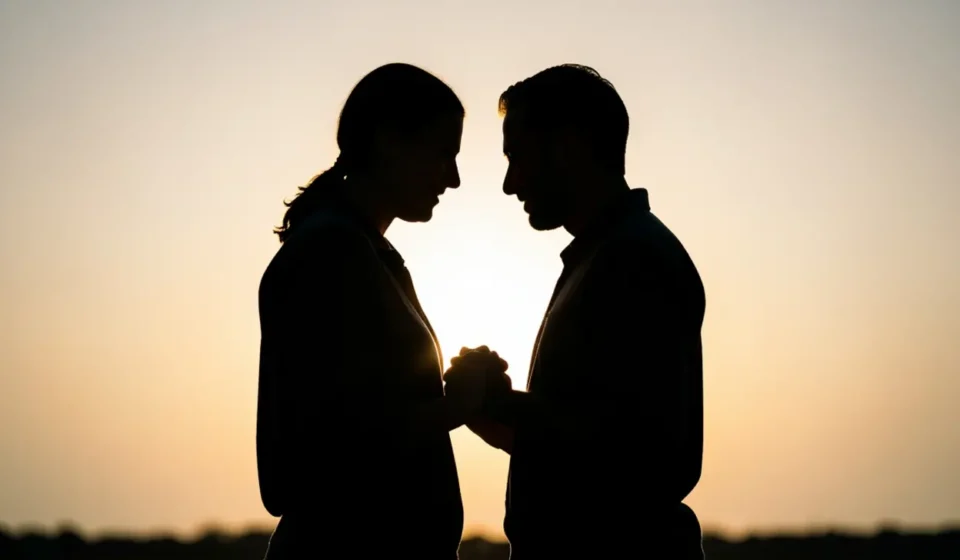 Casal cristão orando juntos simbolizando a unidade bíblica.