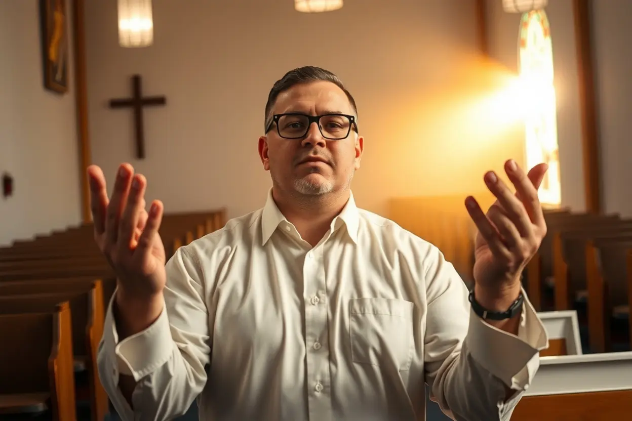 Cristão em oração vivendo o governo de Deus através do perdão.