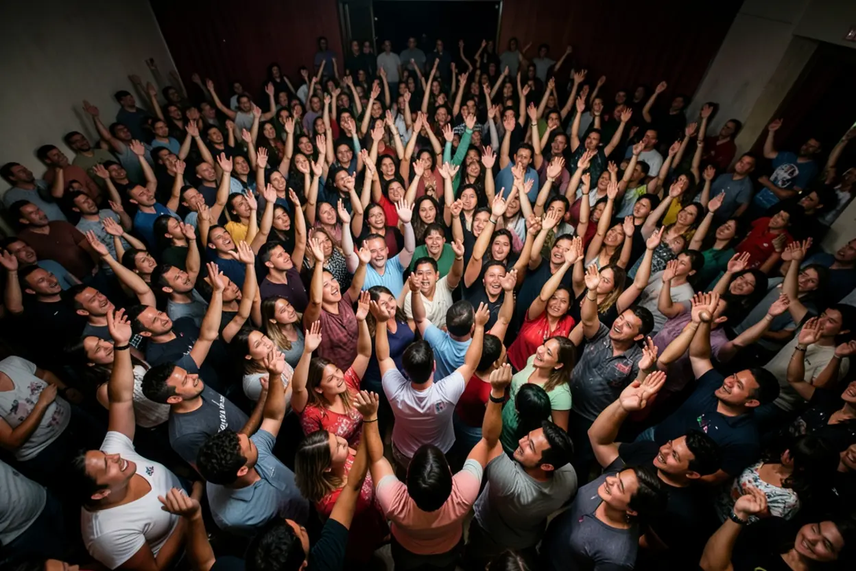 Congregação vivendo a liberdade do perdão no Reino de Deus.