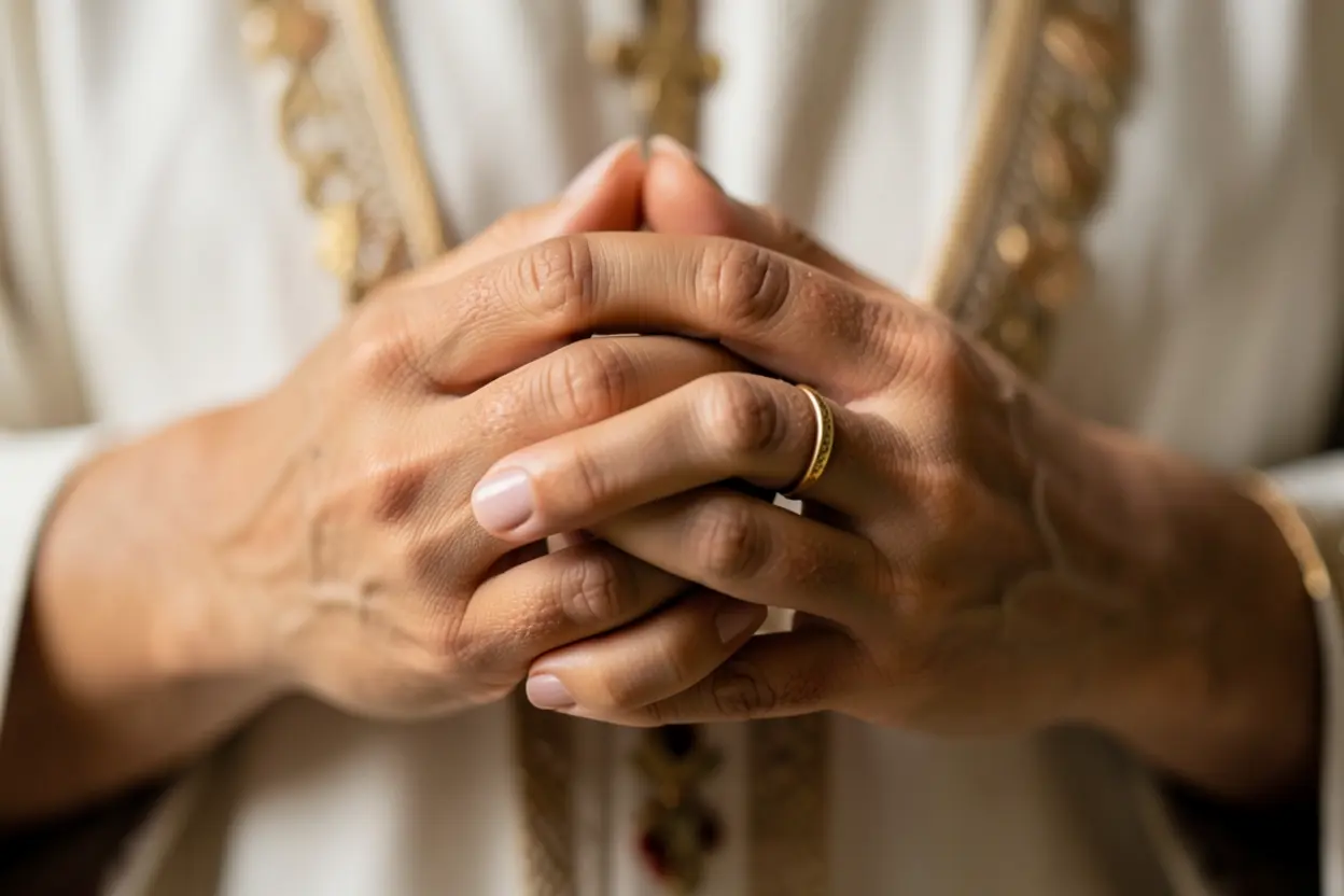 Mãos postas em oração Mãos em oração representando adoração sincera