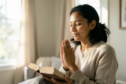 Pessoa orando em um ambiente tranquilo, buscando intimidade com Deus.