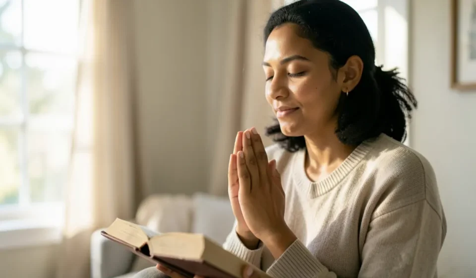 Intimidade com Deus: Como Viver um Encontro Diário com Cristo Pessoa orando em um ambiente tranquilo, buscando intimidade com Deus.