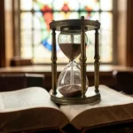 Sermão sobre a mordomia do tempo com Bíblia e ampulheta.