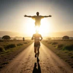 Como Ensinar Crianças a Adorar a Jesus com o Coração Homem correndo em direção à luz, representando um sermão sobre a perseverança na fé.
